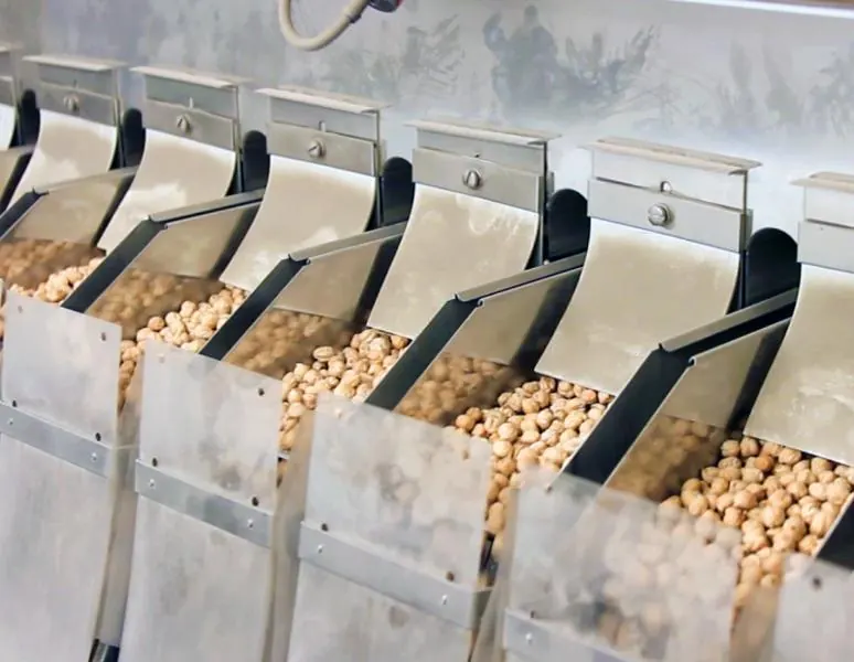Split chickpeas ready for packing.