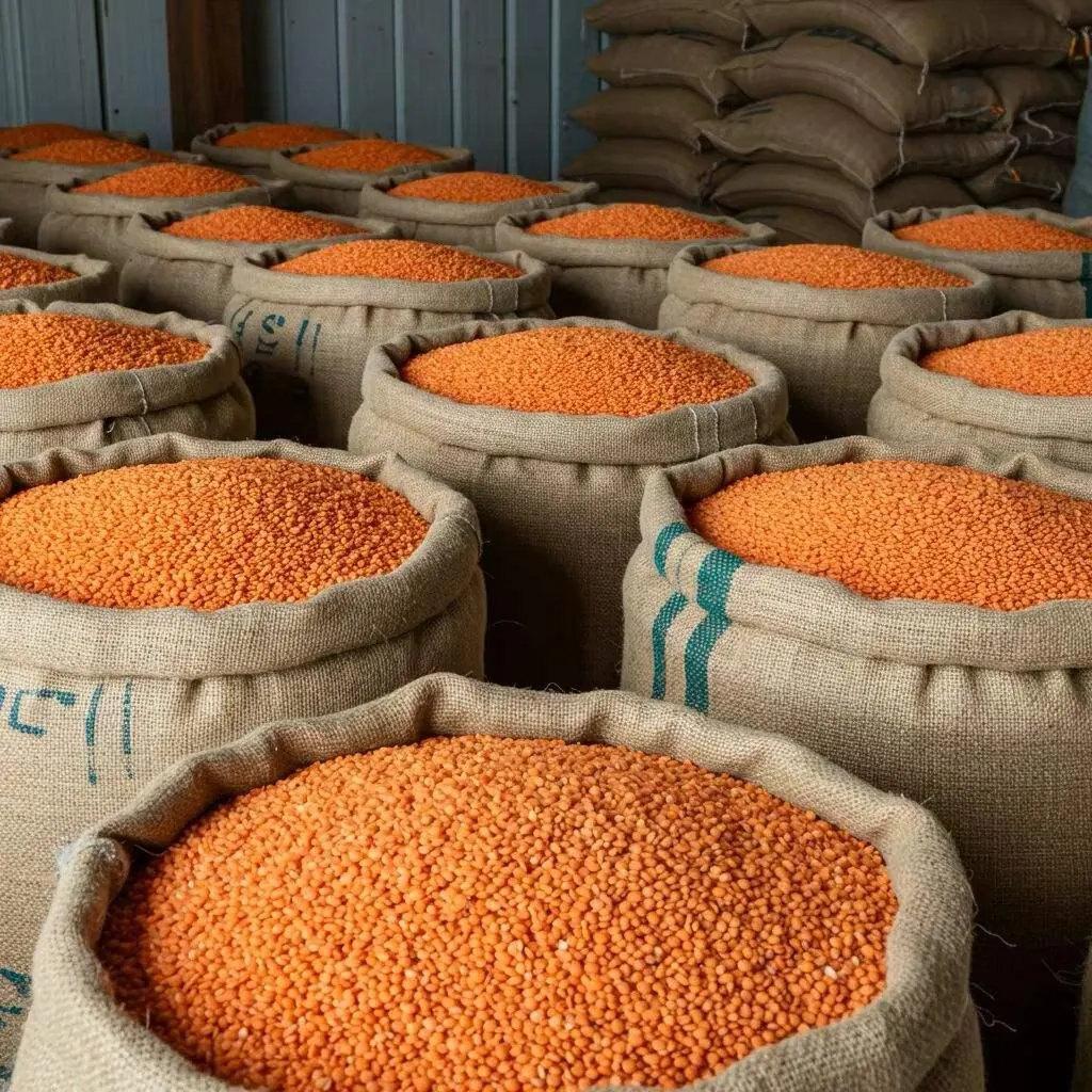 Assorted dried lentils and split pulses.